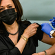 Vice President-elect Kamala Harris is administered the Moderna COVID-19 vaccine by Registered Nurse Patricia Cummings at the United Medical Center on December 29, 2020 in Washington, DC. This is the Vice President-elects first of two doses of the Moderna vaccine which was given emergency use authorization by the Food and Drug Administration less than two weeks ago.